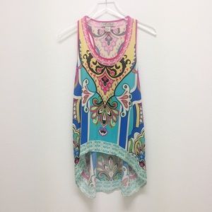 Flying Tomato colorful high-low blouse